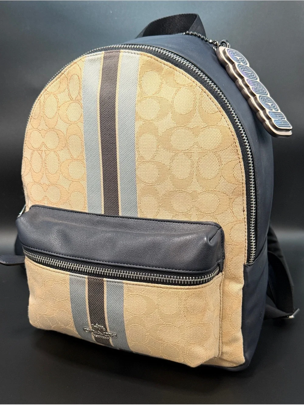 Coach F68034 Signature Medium Charlie Backpack Jacquard Stripe